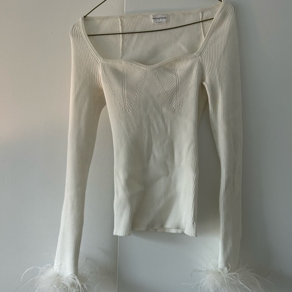 *SOLD* LOVERS + FRIENDS Kinsley Feather Trim Top in Ivory from Revolve - Picture 3 of 5